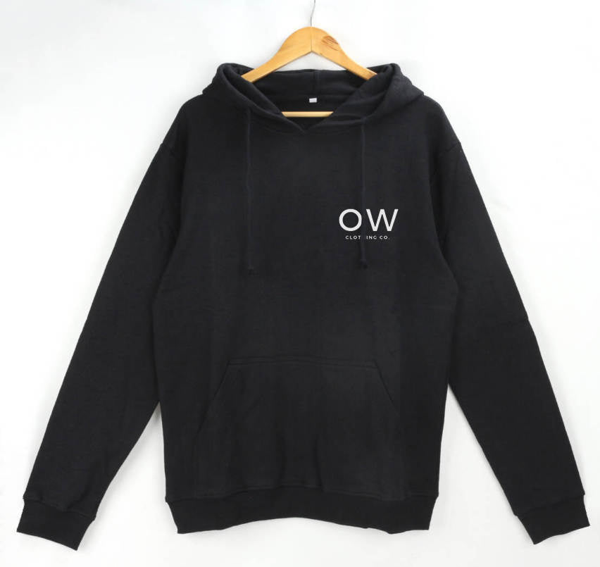 One World Clothing Co. black hooded sweatshirt front